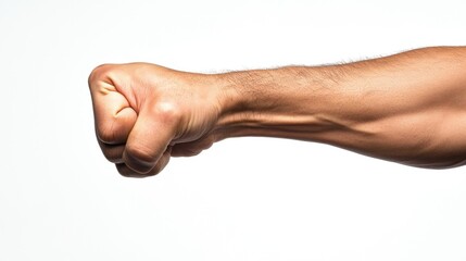 Powerful muscular arm executing a devastating punch: strength, power and fighting spirit