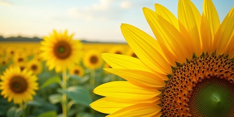 Obraz premium Vibrant Sunflower Field in Full Bloom Under a Bright Blue Sky