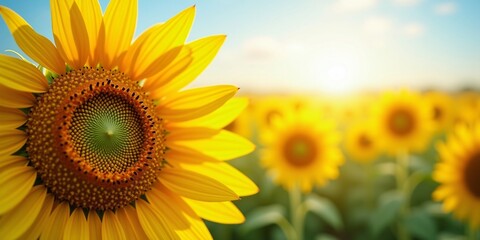 Vibrant Sunflower Field in Full Bloom Under a Bright Blue Sky