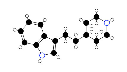 indalpine molecule, structural chemical formula, ball-and-stick model, isolated image antidepressant