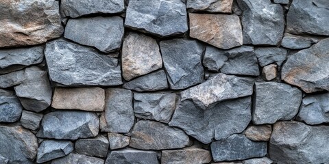Fototapeta premium Textured stone wall background in shades of gray and brown with irregular rock formations ideal for copyspace or overlay designs.