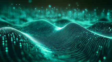 Abstract gradient hologram dynamic wave of particles. Digital technology background