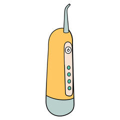 Hand drawn cartoon oral irrigator on white background.