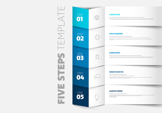 Five Step Vertical Infographic Template Design made from white folded stripes