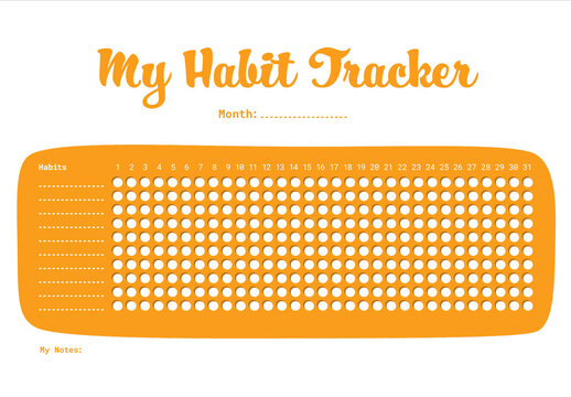 Simple minimalistic full month Habit Tracker Template with orange accent