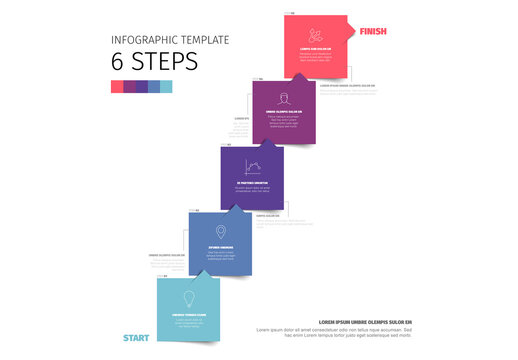 Colorful Six Step Infographic Template made from blue diagonal squares