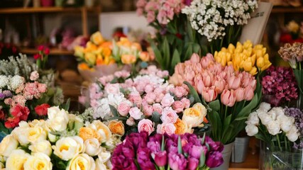 Colorful bouquet arrangement in florist shop displaying vibrant spring flowers New Zealand Flowers Week