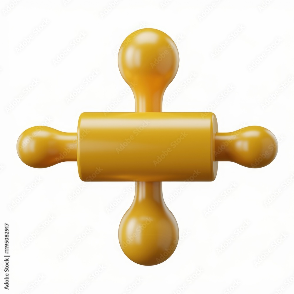 Poster A stylized yellow rolling pin with four round handles, possibly a 3D render or design element.