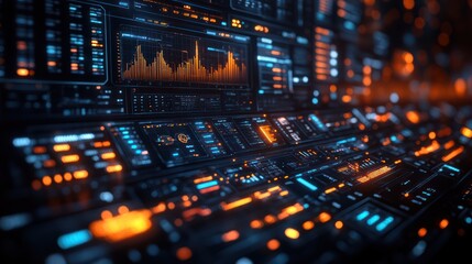 Obraz premium Futuristic Digital Interface: Orange and Blue Tech Dashboard