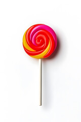 Red lollipop on stick isolated on white background
