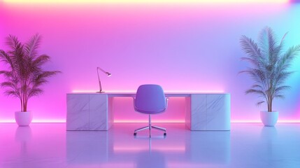 Stylish desk and chair with lush potted plants creating an inspiring workspace enhance