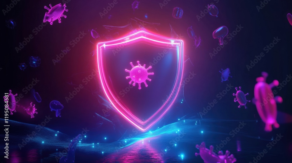 Fototapete shield protecting against harmful microbes with glowing effects in a modern digital environment. gen