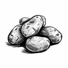 Potatoes, tubers, icon, simple black and white sketch isolated on a white background, picture, image for printing on a T-shirt, background, no people, concept