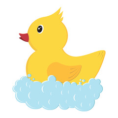 Yellow rubber duck. Bath baby toy. Inflatable cute duck toy. Isolated illustration.