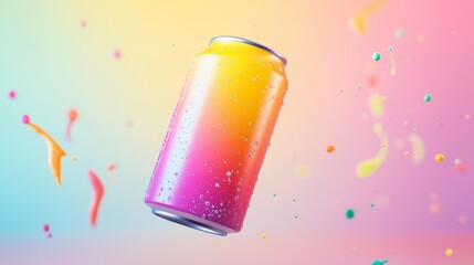 dynamic 3D rendering of a soda can mockup, spinning mid-air