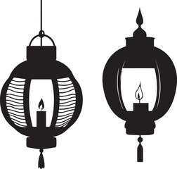 Silhouette of a Chinese paper lantern with a candle inside vector silhouette