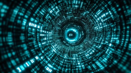 Abstract Technology Background, Vibrant Swirling Binary Code in Gradient of Light Blues and Whites