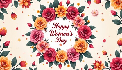 Floral mandala design, vibrant colors, intricate Women&rsquo;s Day card