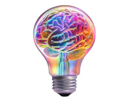 Isolated Colorful Brain Lightbulb