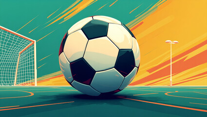 A Vibrant and Dynamic Digital Illustration of a Soccer Ball in Motion with Bright Colors and Energetic Effects