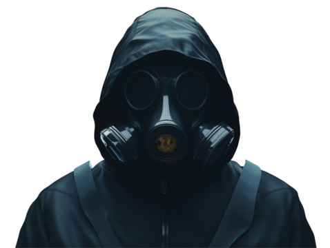 Isolated Person Wearing a Gas Mask and Hoodie