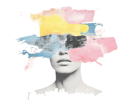 Isolated Woman's Face Covered in Abstract Paint Strokes