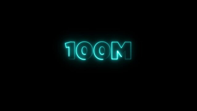 Glowing Neon Light 100 Millions Letter Icon Animation Isolated on Black Background