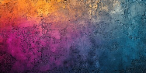 Fototapeta premium Vibrant abstract grunge wall texture with gradient hues of orange, pink, purple, and blue creating a rich, dynamic background composition.