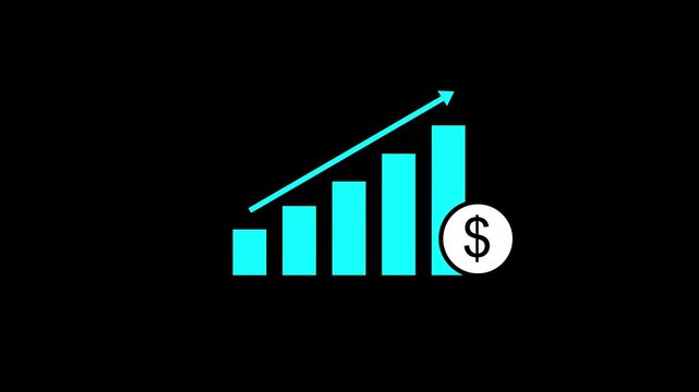 Business graph chart with dollar sign icon animation Isolated on Black Background
