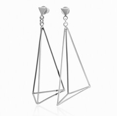 The earrings are made of metal and have a triangular shape