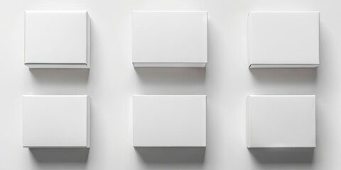 White box packaging arranged in a 2x3 grid on a clean white background offering ample copy space for branding and product presentation.
