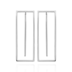 The earrings are silver and rectangular