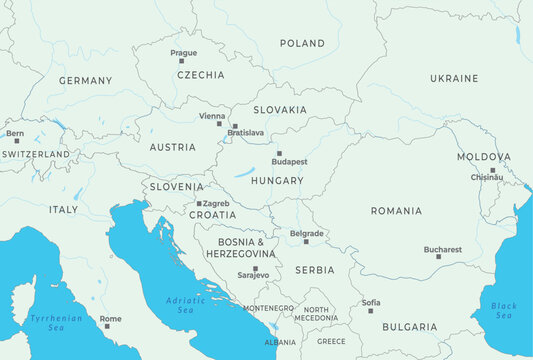 Central Europe map highlighting countries and borders