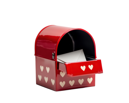 Isolated Red Mailbox with White Hearts Opened
