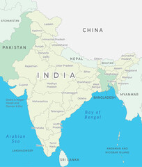 Obraz premium India map state wise marked with state name, highlighting neighbouring countries