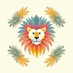 Fototapeta premium Vibrant lion illustration pattern colorful background digital artwork creative environment whimsical concept