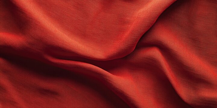 Vibrant red fabric draped elegantly with smooth texture in foreground against a rich crimson canvas highlighting textile's luxurious qualities.