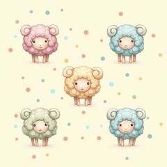 Playful sheep patterns on polka dot background whimsical animal illustration cute design environment cheerful viewpoint