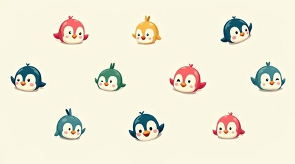 Obraz premium Playful penguins pattern background colorful cartoon scene digital art whimsical vibe top view fun concept