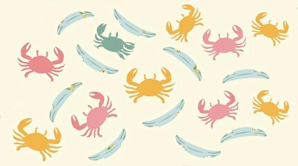 Obraz premium Vibrant crab pattern background marine life illustration coastal environment playful conceptual design