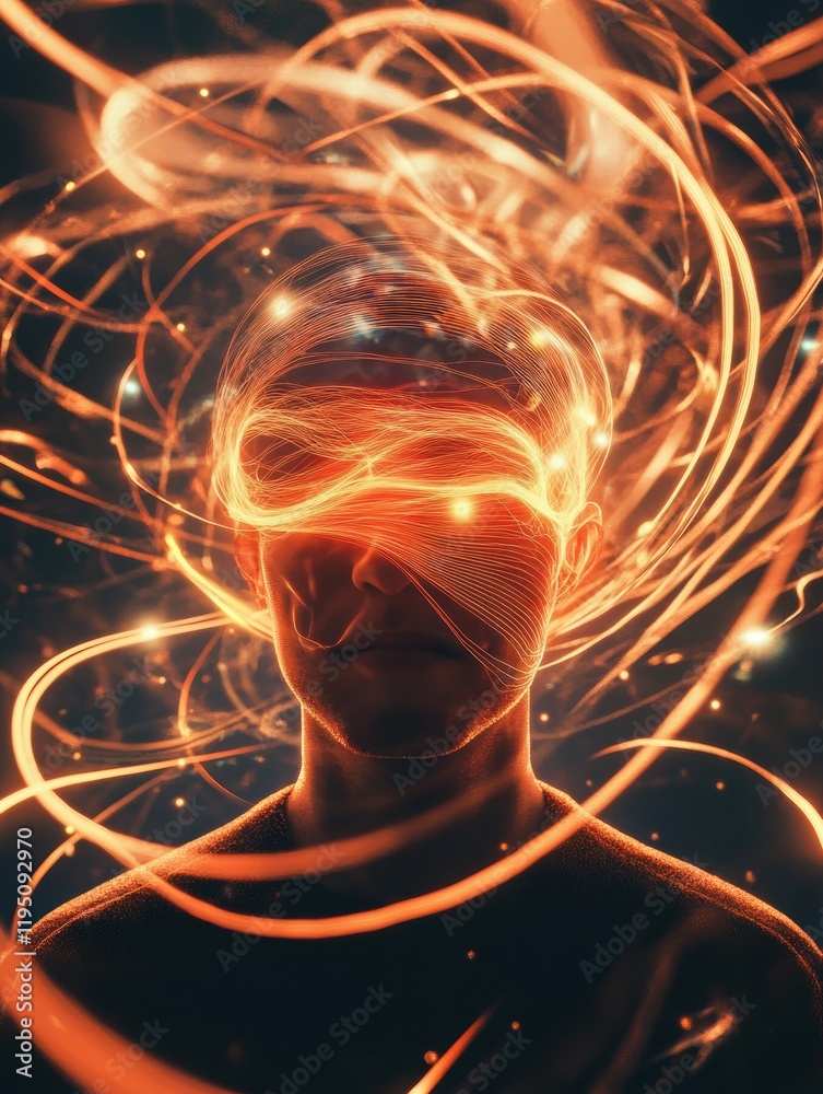 Leinwandbilder swirling lines and abstract shapes envelop a person in a surreal, imaginative atmosphere of creativi