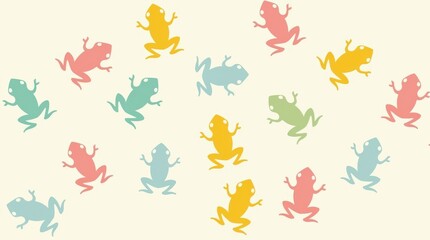 Colorful frogs pattern background whimsical design digital art playful environment top view fun concept