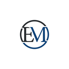 Simplistic Modern EM Lettermark with Blue and Black Design in a Circular Frame