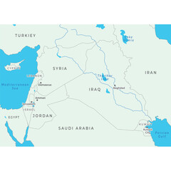 Obraz premium Western Asia map highlighting countries, borders, and key regions of the area