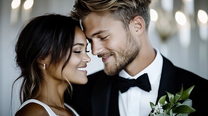 Elegant Bride and groom laughing as they dance during their first dance at an elegant wedding reception rare joyful dance moments romantic celebration 