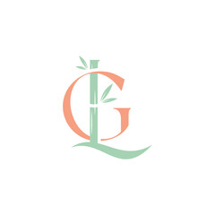 Elegant Minimalistic GL Logo Design with Bamboo and Leaf Motif © Taawon