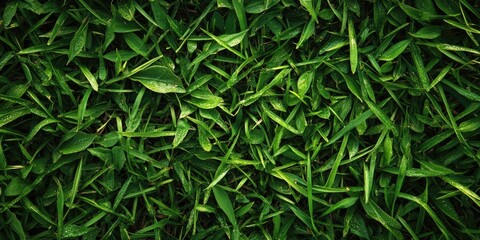 Obraz premium Lush green grass texture with varied shades of green creating a rich natural background ideal for overlaying text and graphics.