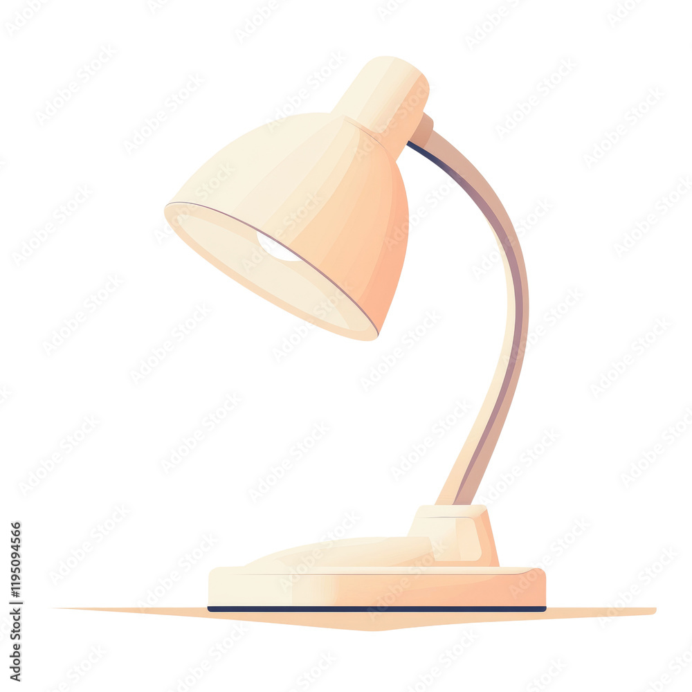 Poster The image shows a stylish beige desk lamp with a curved arm and a dome-shaped shade providing soft illumination.