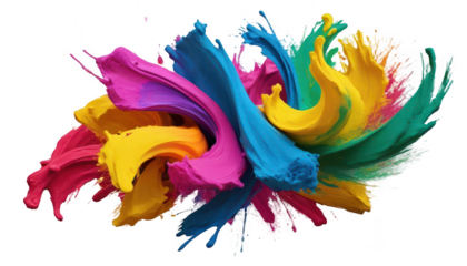 Dynamic, swirling brushstrokes in Holi colors that blend seamlessly into one another, with powdery edges for a natural festive feel, isolated on a white transparent background PNG