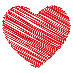 Vector illustration of a red sketch heart, linear heart 